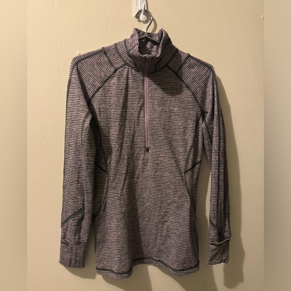 Lululemon Race Your Pace 1/2 Zip Hyper Stripe Mauvelous Heathered Black Size 8 - Picture 2 of 8